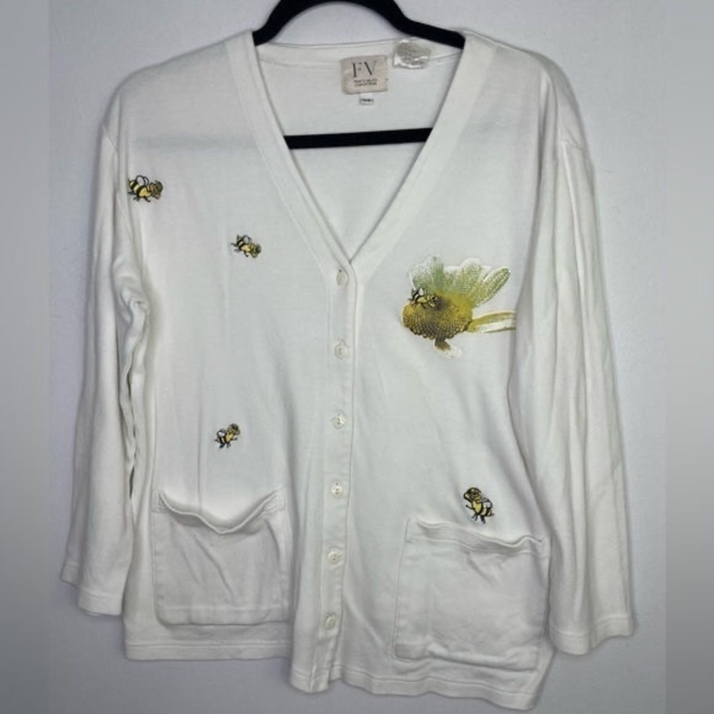F&F White Cardigan with Bee Embroidery